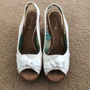 Sperry Topsider white sequin wedge sandals 8